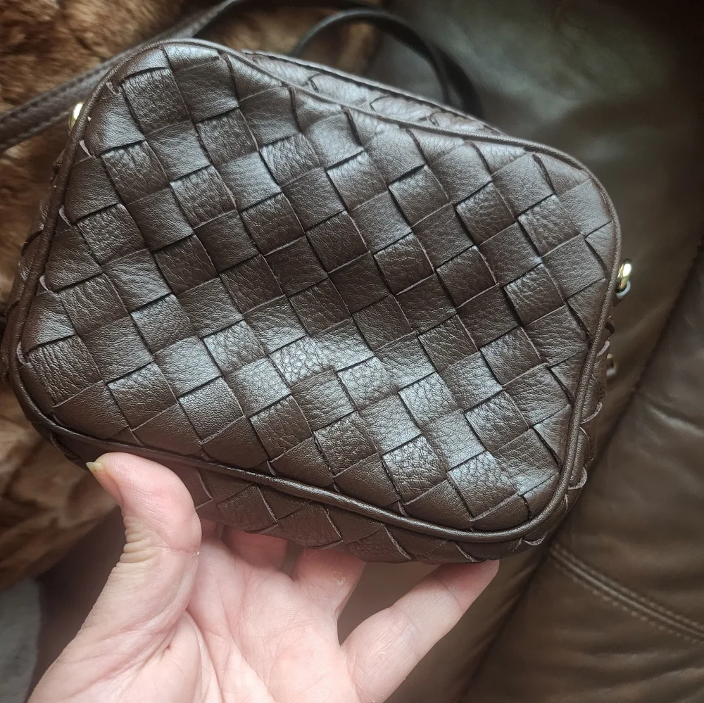 Michael Kors Brown Fur Tote Bag with Woven Leather Accent - Picture 5 of 6